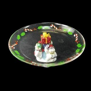 Winter Follies Snowmen Trio Pedestal Serving Cookies Candy Plate Christmas‎ New